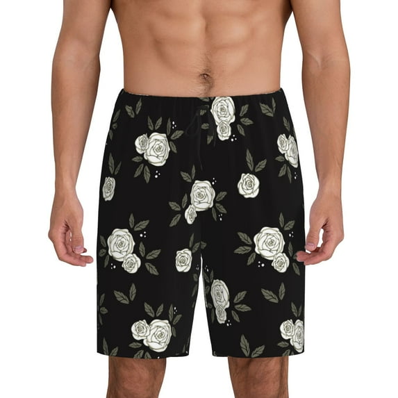 Wukai Rose Flowers Men’s Short Pajama Pants With Pockets Soft Sleep Pj Shorts for Men-Small