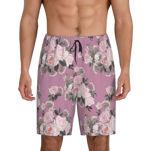 Wukai Rose Flowers Men’s Short Pajama Pants With Pockets Soft Sleep Pj Shorts for Men-Small