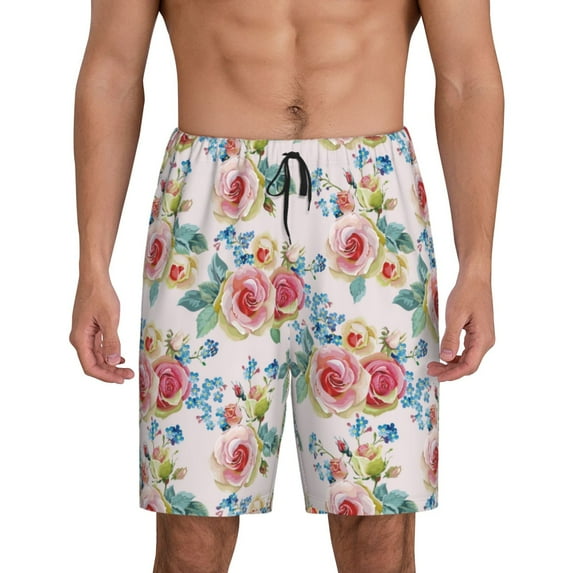 Wukai Rose Flowers Men’s Short Pajama Pants With Pockets Soft Sleep Pj Shorts for Men-X-Large