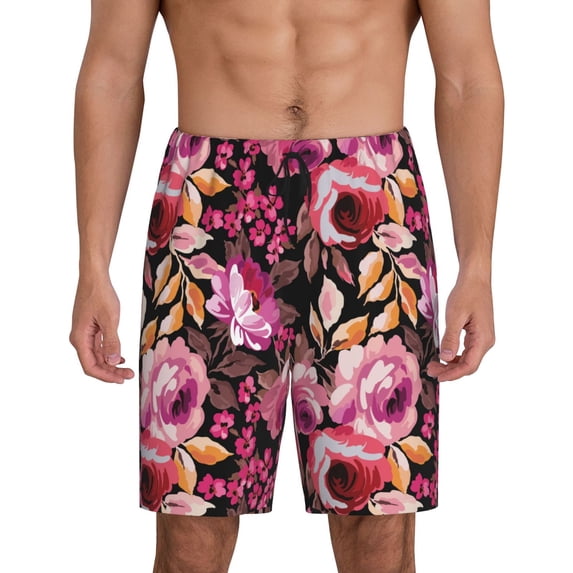 Wukai Rose Flowers Men’s Short Pajama Pants With Pockets Soft Sleep Pj Shorts for Men-XX-Large