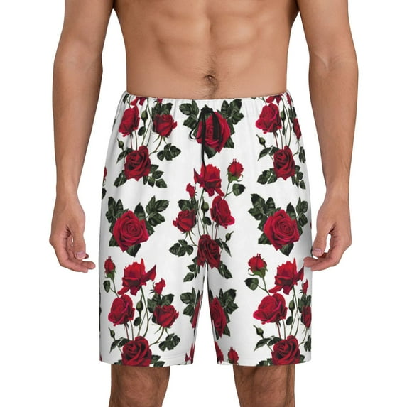 Wukai Rose Flowers Men’s Short Pajama Pants With Pockets Soft Sleep Pj Shorts for Men-XX-Large