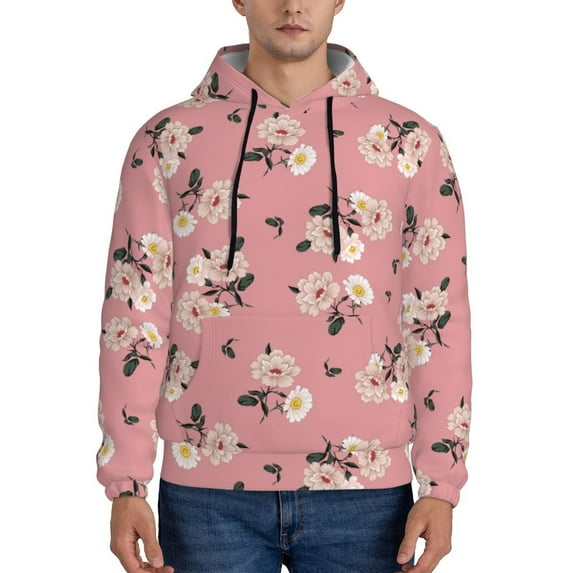Wukai Rose Flowers Print Men Hoodies Fleece Sweatshirts Long Sleeve Sweaters Pullover Fall Outfits Winter Clothes-XX-Large