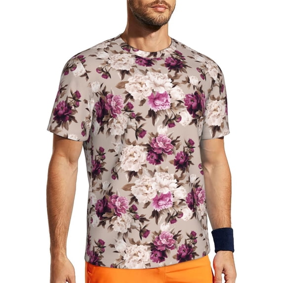 Wukai Rose Flowers Print Men's Short-Sleeved Mesh T-Shirt,Quick-Dry Short Sleeve Workout T-Shirt-X-Small