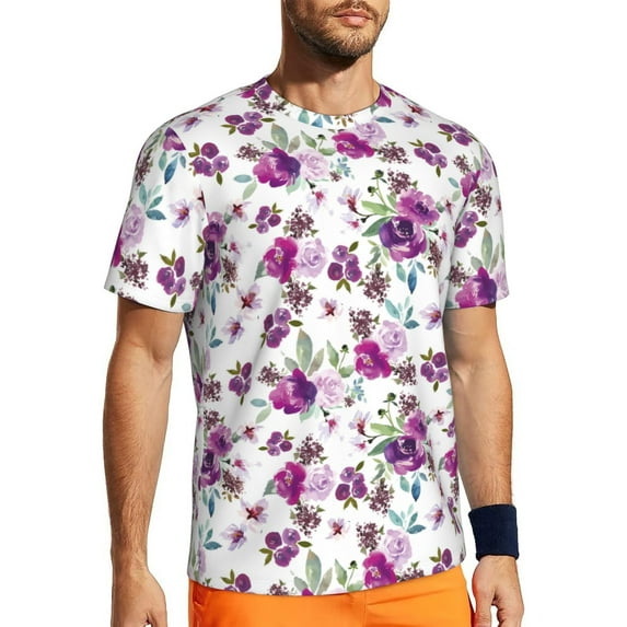 Wukai Rose Flowers Print Men's Short-Sleeved Mesh T-Shirt,Quick-Dry Short Sleeve Workout T-Shirt-XX-Large