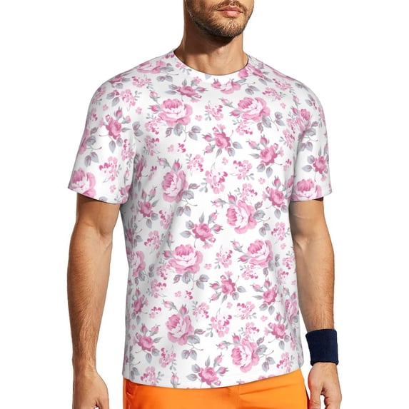 Wukai Rose Flowers Print Men's Short-Sleeved Mesh T-Shirt,Quick-Dry Short Sleeve Workout T-Shirt-