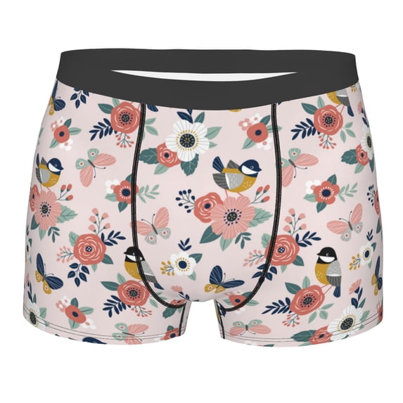 Wukai Rose Flowers Print Men’s Underwear Breathable Boxer Briefs, Moisture Wicking & Breathable-Large