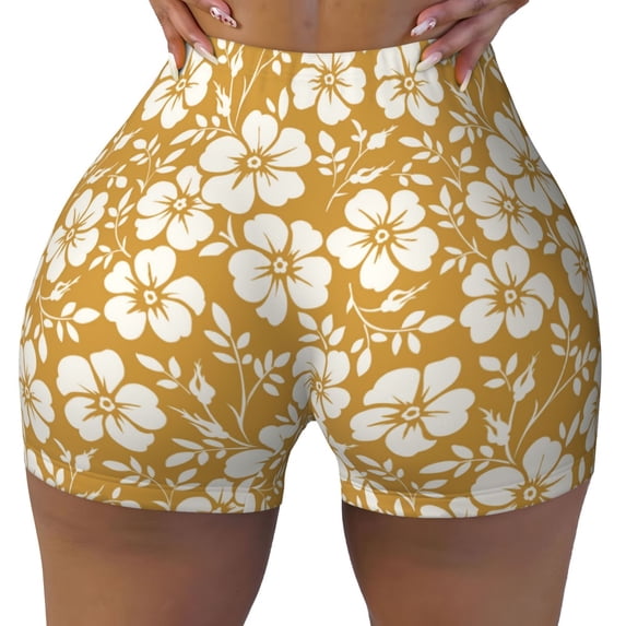 Wukai Rose Flowers Print Pack Biker Shorts for Women Yoga Workout Gym Running Scrunch Active Shorts-X-Large