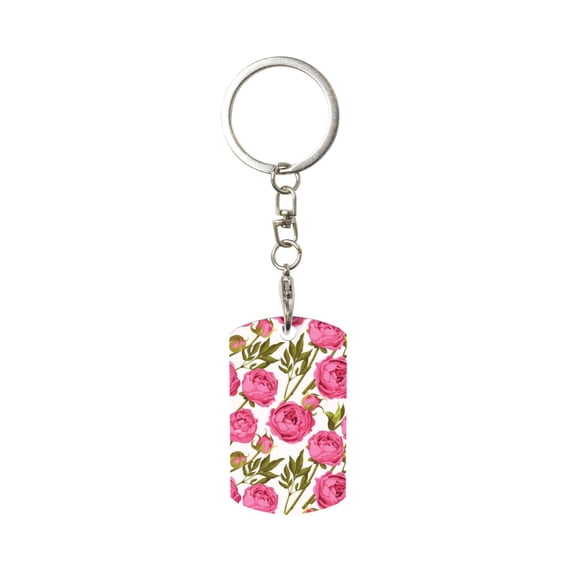Wukai Rose Flowers Print Rectangular Metal Keychain: Sleek and Durable Key Ring for Securely Holding Keys Perfect for Everyday Use