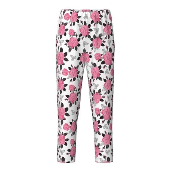 Wukai Rose Flowers Print Teenagers' Pajama Pant Sleep Pajama Lounge Pant PJ Bottoms with Pockets and Button Fly(Available in Big & Tall)-XS(5-6)