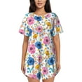 thumbnail image 1 of Wukai Rose Flowers Print Women's Pajama Set - Short-Sleeve Top and Shorts with Elastic Waistband and Pockets for Loungewear, Yoga, and Casual Wear-4X-Large, 1 of 8