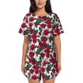 thumbnail image 1 of Wukai Rose Flowers Print Women's Pajama Set - Short-Sleeve Top and Shorts with Elastic Waistband and Pockets for Loungewear, Yoga, and Casual Wear-X-Large, 1 of 8