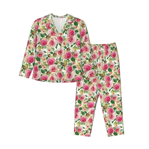 Wukai Rose Flowers Print Women's Pajama Set - Soft Long Sleeve Sleepwear for Comfort and Style-Medium