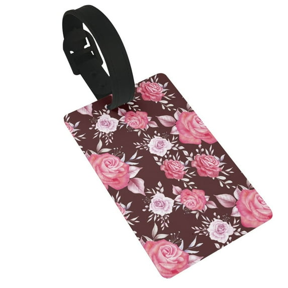 Wukai Rose Flowers Stylish and Durable Travel Luggage Tags: Waterproof PVC Rubber, Easy Attachment, Bold Lettering for Quick Identification