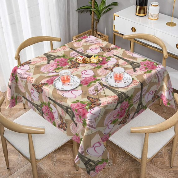 Wukai Rose Flowers Waterproof Tablecloth for Kitchen Dining, Fits Square Tables for 2-4 Seats -54"x54"