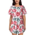 thumbnail image 1 of "Wukai Rose Flowers Women's Pajama Set - Short-Sleeve Top and Shorts with Elastic Waistband and Pockets for Loungewear, Yoga, and Casual Wear-4X-Large, 1 of 8