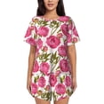 thumbnail image 1 of "Wukai Rose Flowers Women's Pajama Set - Short-Sleeve Top and Shorts with Elastic Waistband and Pockets for Loungewear, Yoga, and Casual Wear-Large, 1 of 8