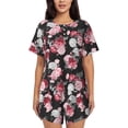 thumbnail image 1 of "Wukai Rose Flowers Women's Pajama Set - Short-Sleeve Top and Shorts with Elastic Waistband and Pockets for Loungewear, Yoga, and Casual Wear-Medium, 1 of 8