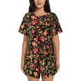 thumbnail image 1 of "Wukai Rose Flowers Women's Pajama Set - Short-Sleeve Top and Shorts with Elastic Waistband and Pockets for Loungewear, Yoga, and Casual Wear-Small, 1 of 8