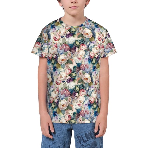 Wukai Rose Flowers Youth Unisex Short Sleeve T-Shirt for Boys, Girls, Teens, and Kids-Large
