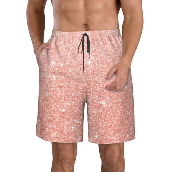 Wukai Rose Gold Glitter Print Beach Trunks with Compression Liner Swimsuit Quick Dry Beach Sports Shorts with Pocket-XX-Large