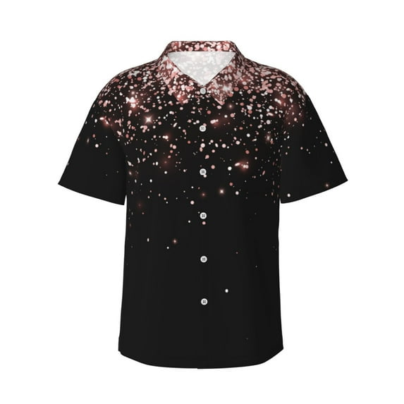 Wukai Rose Gold Glitter1 Men's Hawaiian Shirt Short Sleeve Casual Button Down Summer Beach Aloha Shirt Tropical Print Holiday Party