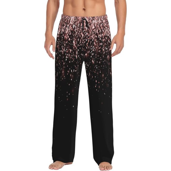 Wukai Rose Gold Glitter1 Mens PJ Pajama Pants|Sleepwear Plaid PJs with Pockets|Men's Lightweight Open-Hem Lounge Pants-