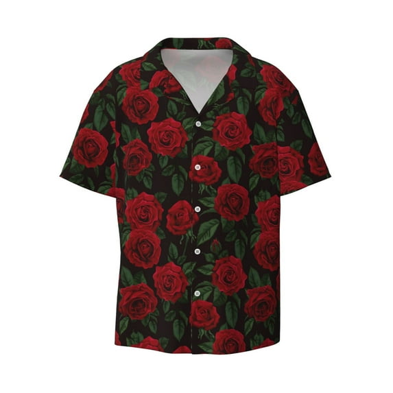 Wukai Rose Men's Casual Short-Sleeve Button Down Shirt - Lightweight Summer Dress Shirt for Daily Wear-XX-Large