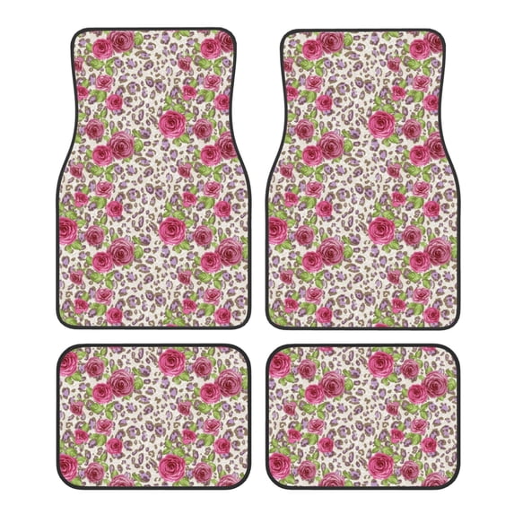 Wukai Rose Mix Leopard 4 Front Car Floor Mats Four-Piece Set Front & Rear Universal Car Floor Mats for SUVs, Trucks, Sedans