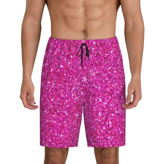 Wukai Rose Red Glitter Men’s Short Pajama Pants With Pockets Soft Sleep Pj Shorts for Men-Medium