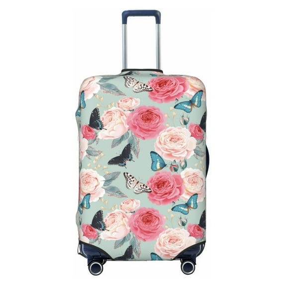 Wukai Roses and Butterflies Elastic Luggage Cover: Personalized Protection for Your Suitcase - Fits 19~29-inch, Washable & Durable Travel Companion-Small