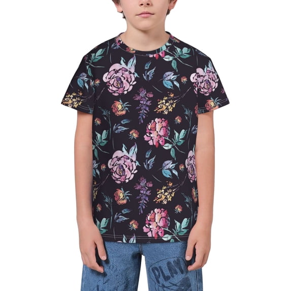 Wukai Roses Flowers Youth Unisex Short Sleeve T-Shirt for Boys, Girls, Teens, and Kids-X-Small