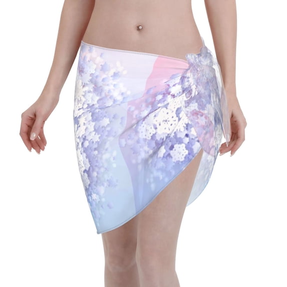 Wukai Round Snow Merry Christmas Women’s Short Sarongs Beach Wrap Bikini Bottom Short Skirt Chiffon Scarf for Swimwear