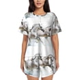 thumbnail image 1 of "Wukai Running White Horses Women's Pajama Set - Short-Sleeve Top and Shorts with Elastic Waistband and Pockets for Loungewear, Yoga, and Casual Wear-X-Large, 1 of 8