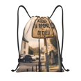 thumbnail image 1 of Wukai Rustic French Signpost Drawstring Backpack Bag Sport Gym Sackpack Large Size String Backpack Cinch for Women Men-Medium, 1 of 6