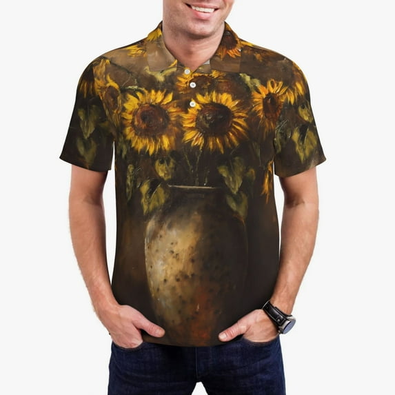 Wukai Rustic Sunflower Bouquet Men’s Polo Shirts Sleeve,Camisas Polo Para Hombre,True Classic Tees Men-Small