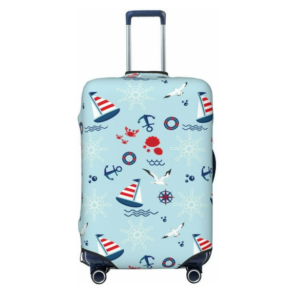 Wukai Sailboats Anchors Elastic Luggage Cover: Personalized Protection for Your Suitcase - Fits 19~29-inch, Washable & Durable Travel Companion-