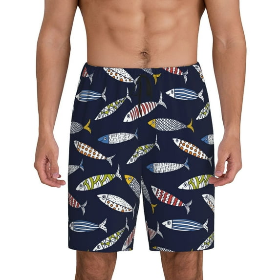 Wukai Sardine Men’s Short Pajama Pants With Pockets Soft Sleep Pj Shorts for Men-Small