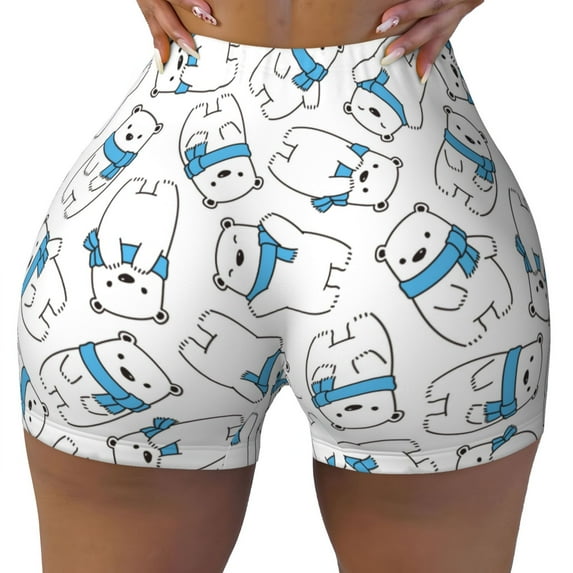 Wukai Scarf Bear Print Pack Biker Shorts for Women Yoga Workout Gym Running Scrunch Active Shorts-XX-Large