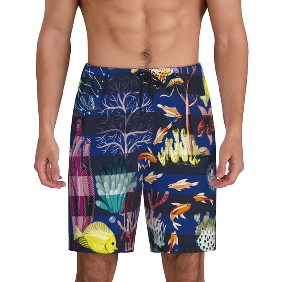 Wukai Sea Inhabitans and Herb Men’s Short Pajama Pants With Pockets Soft Sleep Pj Shorts for Men-
