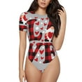thumbnail image 1 of Naloa Buffalo Plaid Love And Gnome Women's Short-Sleeved Onesie, One-Piece Swimsuit for Parties, dates, clubs - Medium, 1 of 9