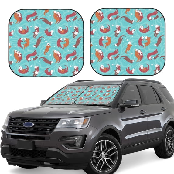 Wukai Sea Otters Family In Blue Water Print Windshield Sun Shade, Car Front Window Shades Sunshade Cover Sun Visor Shield Block Automotive Interior Protector Blocks UV Rays-Medium