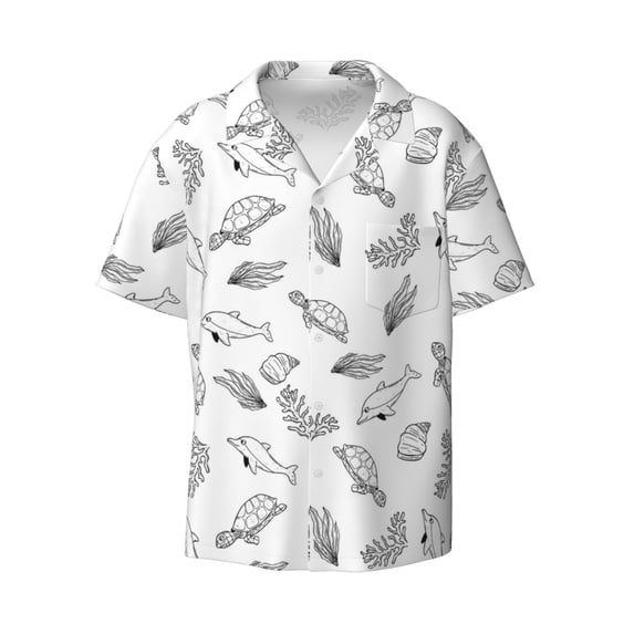 Wukai Sea Turtle Men's Casual Short-Sleeve Button Down Shirt - Lightweight Summer Dress Shirt for Daily Wear-X-Large