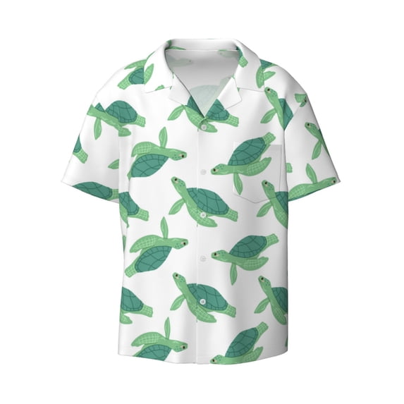 Wukai Sea Turtle Men's Casual Short-Sleeve Button Down Shirt - Lightweight Summer Dress Shirt for Daily Wear-X-Large