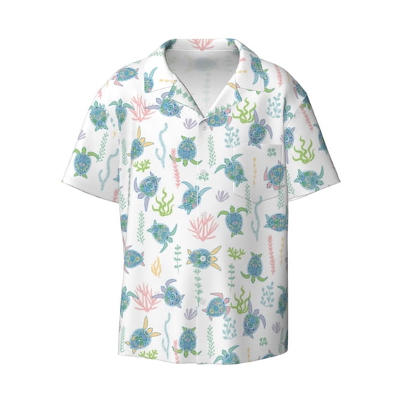 Wukai Sea Turtle Men's Casual Short-Sleeve Button Down Shirt - Lightweight Summer Dress Shirt for Daily Wear-XX-Large