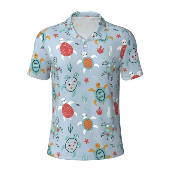 Wukai Sea Turtle Men’s Polo Shirts,Quick-Dry Athletic Shirt,Classic Fit Shirts-XX-Large