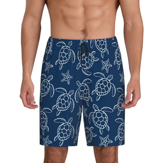 Wukai Sea Turtle Men’s Short Pajama Pants With Pockets Soft Sleep Pj Shorts for Men-4X-Large
