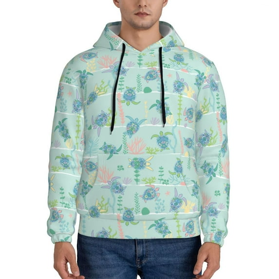Wukai Sea Turtle Print Men Hoodies Fleece Sweatshirts Long Sleeve Sweaters Pullover Fall Outfits Winter Clothes-XX-Large