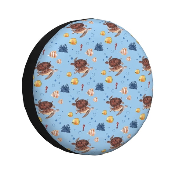 Wukai Sea Turtle Print Spare Tire Cover for RV Trailer,Waterproof PVC Faux Leather Wheel Cover Fit for Truck,Trailer,RV,SUV,Camper and Most Vehicle-14 inch