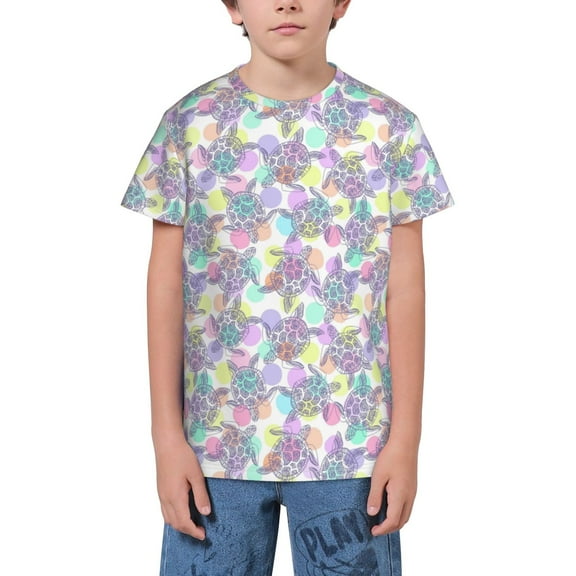 Wukai Sea Turtles Youth Unisex Short Sleeve T-Shirt for Boys, Girls, Teens, and Kids-Small