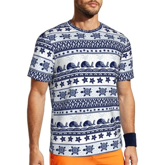 Wukai Sea Underwater Animals1 Print Men's Short-Sleeved Mesh T-Shirt,Quick-Dry Short Sleeve Workout T-Shirt-5X-Large
